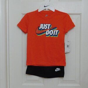 NWT 2pc Nike Red Colorful Logo Shirt & Nike Shorts Set sz 7